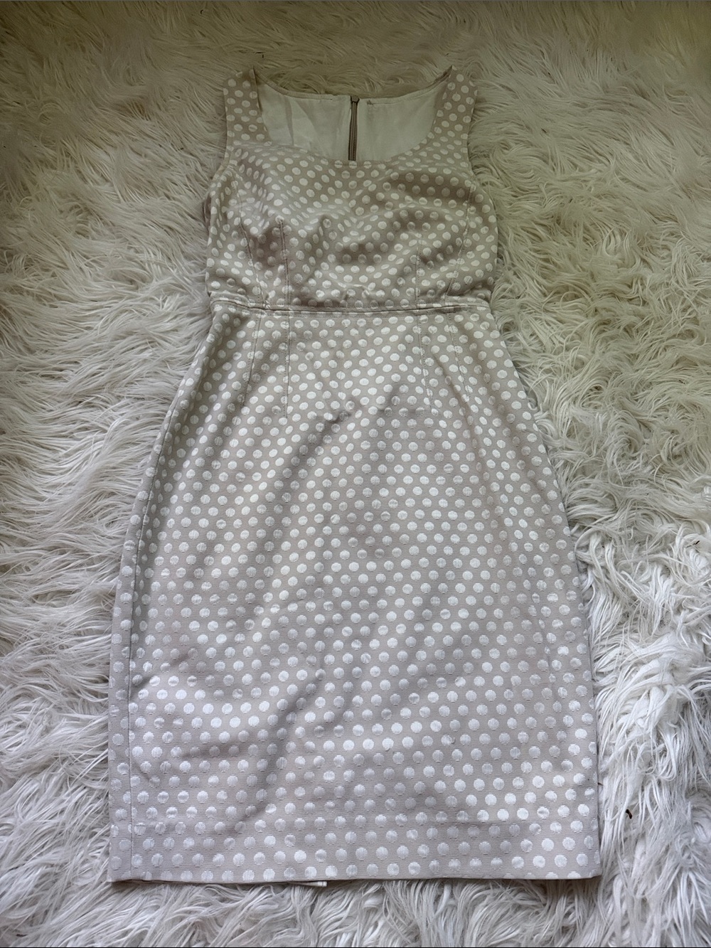 Sleeveless Cream Polka Dot Sheath Dress